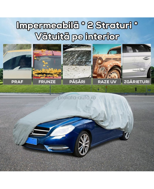 Prelata auto FIAT Grande Punto 2005-2009 - impermeabila - 2 straturi - gri Prelata auto FIAT Grande Punto 2005-2009 - impermeabila - 2 straturi - gri